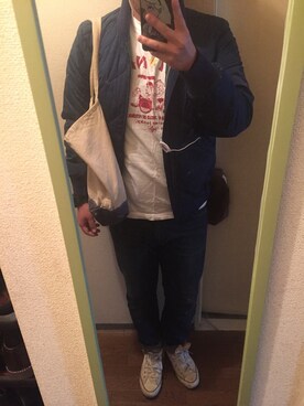 「Right-on MEN'S（ライトオンメンズ）のアイテム（ジャケット/アウター、ブルー系）」を使った、たかさん（メンズ・175cm）の冬コーディネート