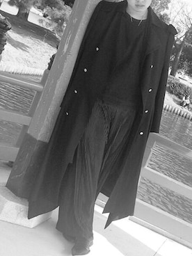 「Yohji Yamamoto（ヨウジヤマモト）のアイテム（チェスターコート）」を使った、masashiさん（メンズ・180cm）の夏コーディネート