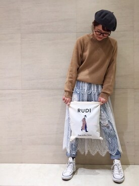 「Ray BEAMS（レイビームス）のRay BEAMS / レースシアー ギャザースカート（スカート）」を使った、ikegaya aoiさん（レディース・163cm）の秋コーディネート
