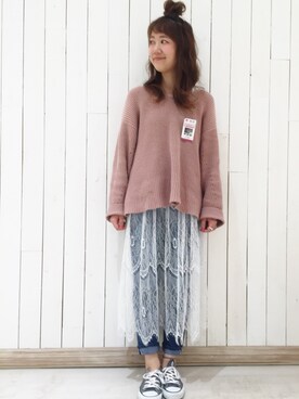 「Ray BEAMS（レイビームス）のRay BEAMS / レースシアー ギャザースカート（スカート）」を使った、ikegaya aoiさん（レディース・163cm）の冬コーディネート