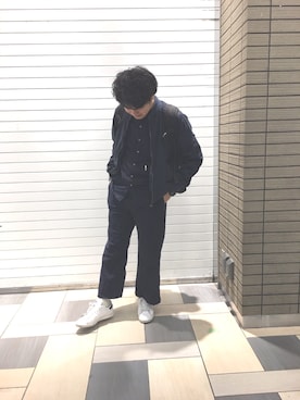 「ネイビーコーデ」｜「アイテム（その他アウター）」を使った、みっつさん（メンズ・171cm）の秋コーディネート
