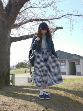 「春ワンピ」｜「アイテム（デニムジャケット）」を使った、aiaiさん（レディース・152cm）の春コーディネート