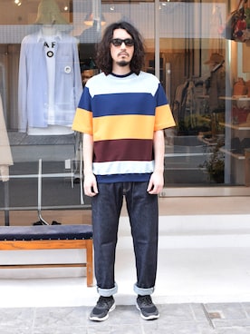 「MSGM（エムエスジーエム）のアイテム（Tシャツ/カットソー）」を使った、Wallace & Murronさん（メンズ・180cm）の春コーディネート