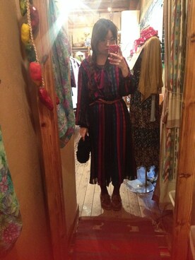 「古着ワンピース（ワンピース、ブラック系）」を使った、mamikoさん（レディース・156cm）の春コーディネート