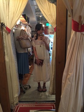 「古着のアイテム（ワンピース、ホワイト系）」を使った、mamikoさん（レディース・156cm）の夏コーディネート