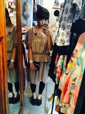 「Ne-net（ネネット）のいろいろクロシェ（ワンピース、ブラウン系）」を使った、mamikoさん（レディース・156cm）の夏コーディネート