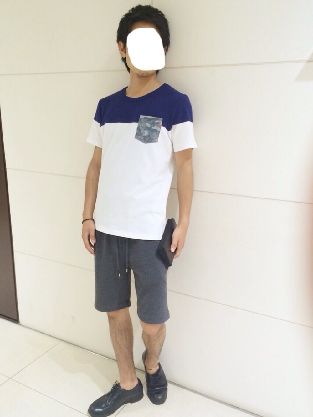 「Tシャツ 半袖、スウェットパンツ、シンプル、ブーツ」｜「GLOBAL WORKのワッフルキリカエT7分袖/563816（Tシャツ/カットソー、ブルー系）」を使った、TATSUKIさん（メンズ・170cm）の夏コーディネートの1枚目の写真