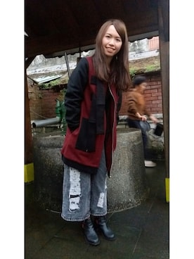「PULL&BEAR（プルアンドベア）のアイテム（ブーツ）」を使った、Kuan-Ying Chengさん（レディース・157cm）の冬コーディネート