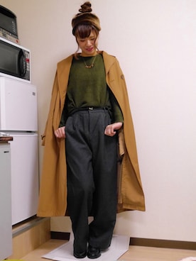 「ファー」｜「アイテム（トレンチコート）」を使った、みきはうすさん（レディース・162cm）の冬コーディネート