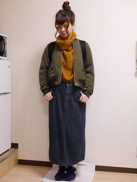 「マキシスカート」｜「アイテム（ブルゾン）」を使った、みきはうすさん（レディース・162cm）の冬コーディネート