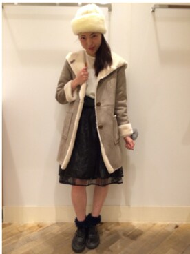 「Ray BEAMS（レイビームス）のアイテム（ムートンコート）」を使った、saichanさん（レディース・160cm）の秋コーディネート