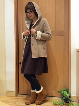 「LBC（エルビーシー）のアイテム（ムートンコート）」を使った、YOKOさん（レディース・169cm）の秋コーディネート