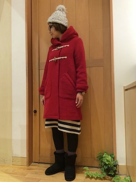 「ボーダースカート」｜「アイテム（ダッフルコート）」を使った、YOKOさん（レディース・169cm）の秋コーディネート