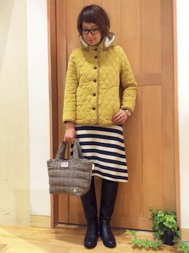 「ボーダースカート」｜「アイテム（ブルゾン）」を使った、YOKOさん（レディース・169cm）の冬コーディネート