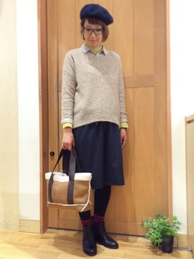 「ドッキングワンピ」｜「アイテム（ハンチング/ベレー帽）」を使った、YOKOさん（レディース・169cm）の冬コーディネート