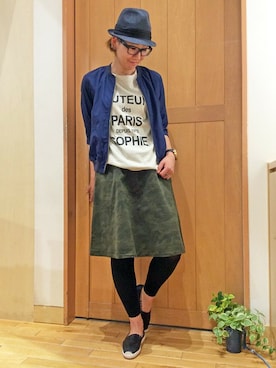 「ひざ丈スカート」｜「アイテム（ブルゾン）」を使った、YOKOさん（レディース・169cm）の春コーディネート