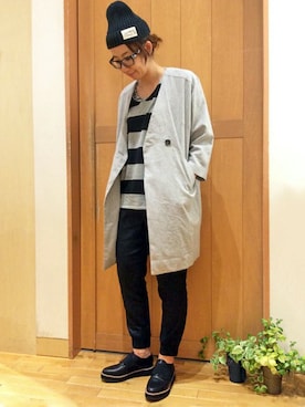 「LBC（エルビーシー）のアイテム（チェスターコート）」を使った、YOKOさん（レディース・169cm）の秋コーディネート
