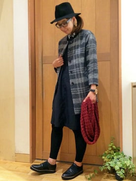 「LBC（エルビーシー）のアイテム（ノーカラージャケット）」を使った、YOKOさん（レディース・169cm）の冬コーディネート