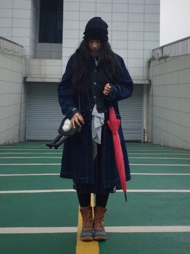 「LHZのアイテム（デニムジャケット、ブルー系）」を使った、如花就是老妖さん（レディース・162cm）の春コーディネート