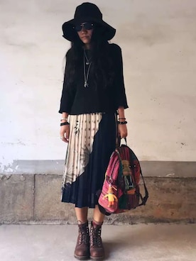 「RED WING SHOES（レッドウィング）のアイテム（ブーツ、ブラウン系）」を使った、如花就是老妖さん（レディース・162cm）の春コーディネート