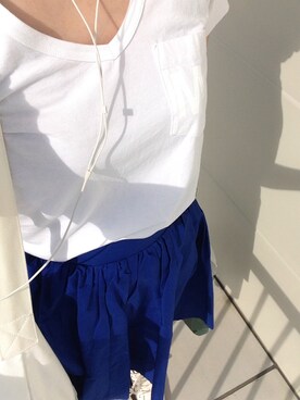 「MHL.（エムエイチエル）の・PRINTED JERSEY（Tシャツ/カットソー、ホワイト系）」を使った、aaaasaさん（レディース・162cm）の夏コーディネート