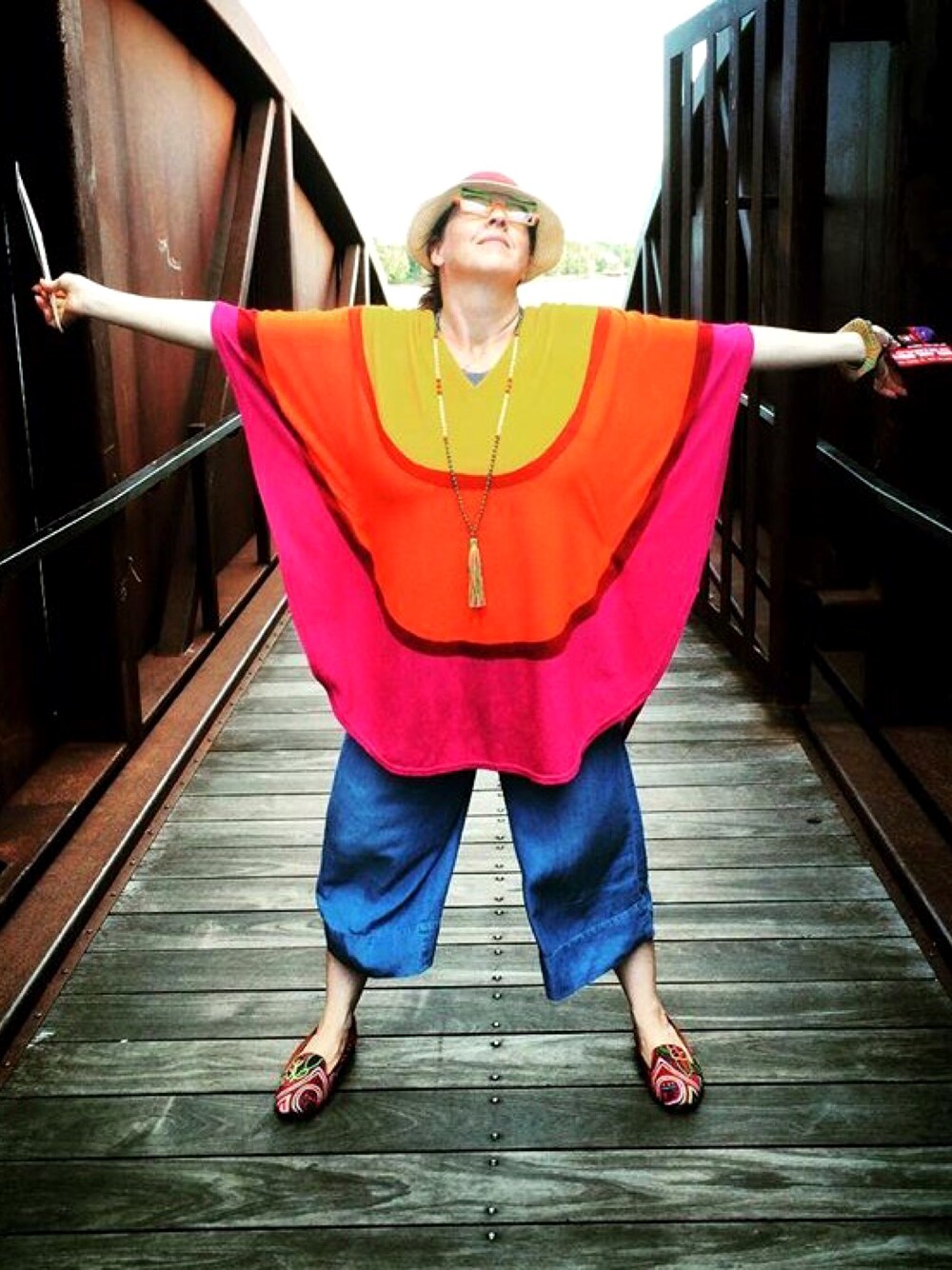 「WideLegPants_TBrand」｜「marimekkoのアイテム（ニット/セーター、オレンジ系）」を使った、CantTouchThisStyleさん（レディース・160cm）の夏コーディネートの1枚目の写真