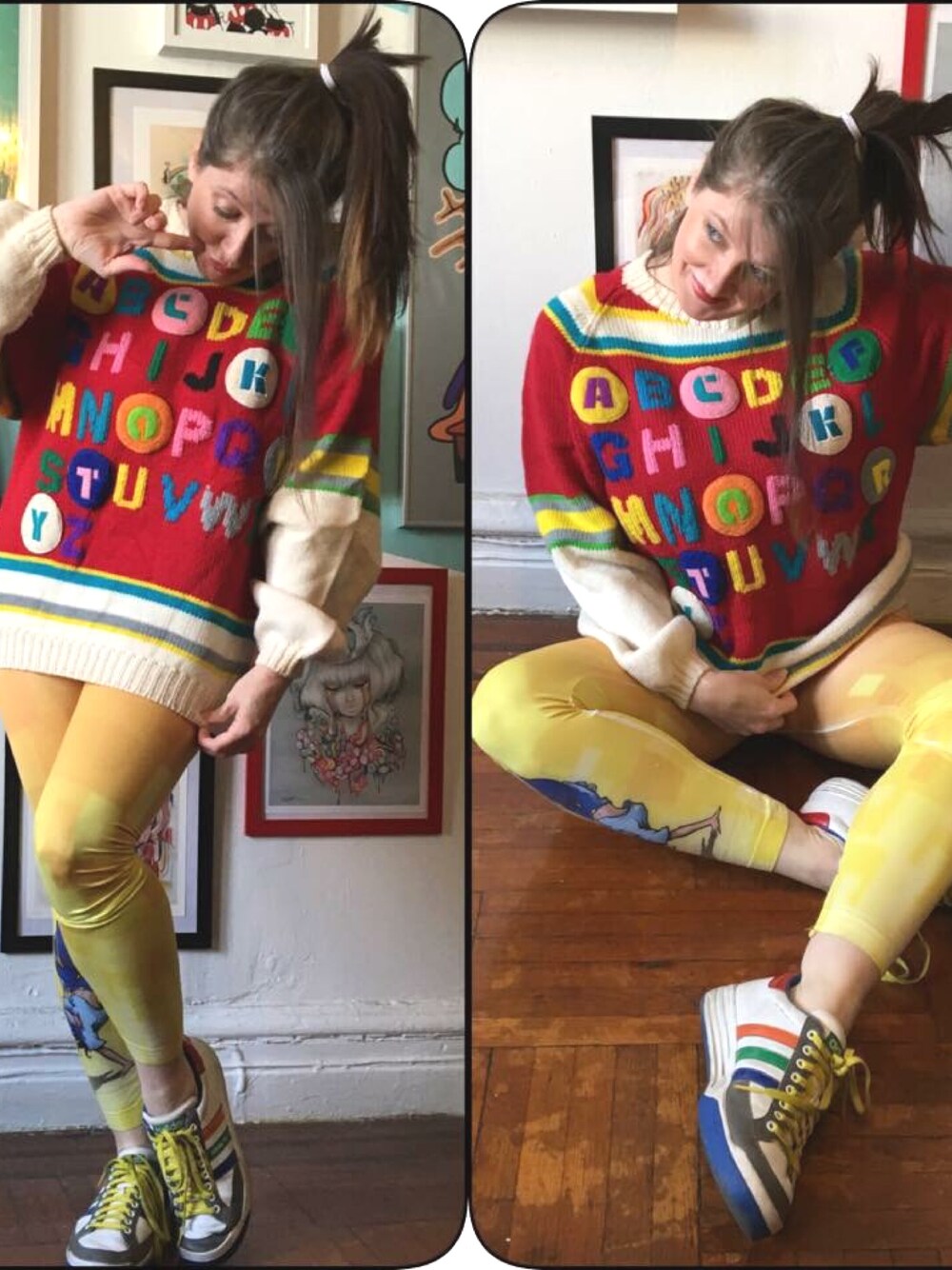 「Letter Sweater、ootd、streetstyle、NYC、CantTouchThisStyle、sneakers、stylenyc、NYCstyle、fashion、stylist」｜「VINTAGEのアイテム（スウェット、レッド系）」を使った、CantTouchThisStyleさん（レディース・160cm）の夏コーディネートの1枚目の写真