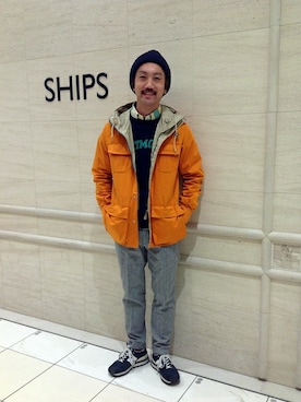 「SHIPS（シップス）のアイテム（マウンテンパーカー）」を使った、浦崎さん（メンズ・173cm）の冬コーディネート