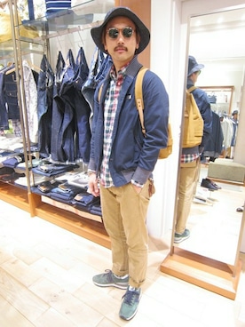 「アイテム（スタジャン、ブルー系）」を使った、浦崎さん（メンズ・173cm）の春コーディネート