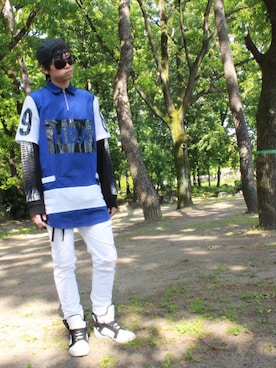 「DRKSHDW by RICK OWENS（ダークシャドウ バイ リックオウエンス）のアイテム（帽子）」を使った、N.Aさん（メンズ・178cm）の夏コーディネート