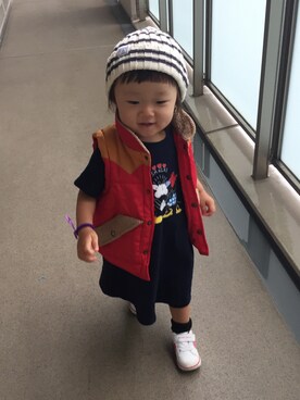 「コーディネート」｜「アイテム（ニットキャップ/ビーニー）」を使った、erikoさん（キッズ・90cm）の秋コーディネート