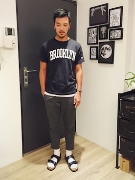 「CAT'S PAW（キャッツポウ）のアイテム（パンツ）」を使った、HsuJinWeiさん（メンズ・173cm）の夏コーディネート
