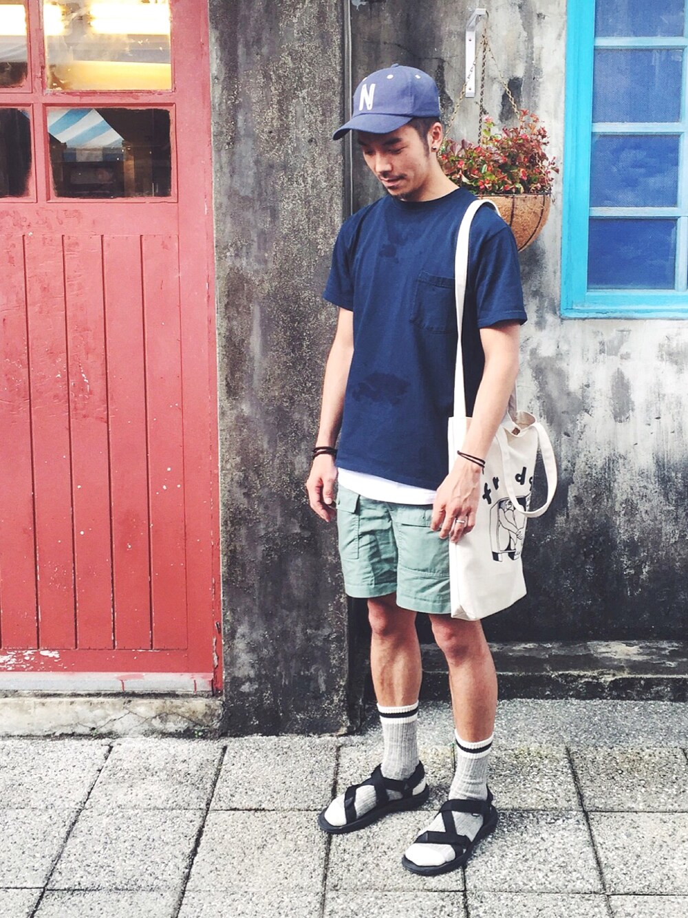「夏、Tシャツ、Taiwan、goodwear、UNIQLO、AVIREX、BasketBall、TAIPEI」｜「Goodwear(Since1983)のアイテム（Tシャツ/カットソー、ブルー系）」を使った、HsuJinWeiさん（メンズ・173cm）の夏コーディネートの1枚目の写真