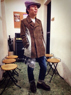 「UNDERCOVER（アンダーカバー）のアイテム（ピーコート）」を使った、TKNGさん（メンズ・162cm）の秋コーディネート