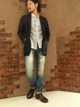 「MORGAN HOMME（モルガンオム）のアイテム（テーラードジャケット）」を使った、PAPASOLTさん（メンズ・171cm）の秋コーディネート