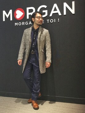 MORGAN HOMMEのチェスターコートを使った人気ファッション