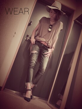 「Ungrid（アングリッド）のフレイドヘムストスリ（デニムパンツ）」を使った、H@。さん（レディース・161cm）の夏コーディネート