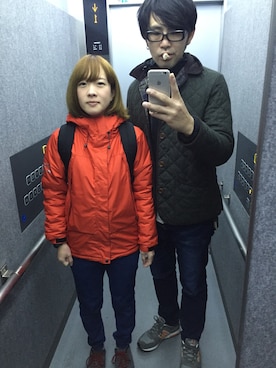 「カップル」｜「アイテム（ダウンジャケット/コート）」を使った、Yuito Nagshimaさん（メンズ・180cm）の冬コーディネート