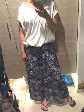 「マキシスカート」｜「アイテム（ビーチサンダル）」を使った、smiiyᵕ̈さん（レディース・155cm）の夏コーディネート