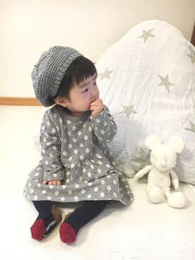 「9ヶ月」｜「アイテム（ハンチング/ベレー帽）」を使った、ユナ◡̈⃝︎さん（キッズ・70cm）の秋コーディネート