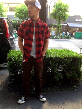 「schott（ショット）のアイテム（帽子）」を使った、matsuokaさん（メンズ・170cm）の春コーディネート