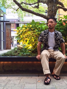 「柄シャツ」｜matsuokaさん（メンズ・170cm）の夏コーディネート