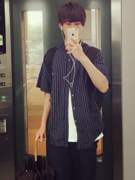 「古着のアイテム（シャツ/ブラウス、ブルー系）」を使った、Y.Kさん（メンズ・178cm）の夏コーディネート