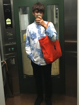 「アイテム（トートバッグ、オレンジ系）」を使った、Y.Kさん（メンズ・178cm）の夏コーディネート