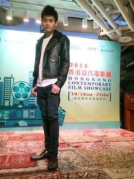 「TOPMAN（トップマン）のアイテム（ライダースジャケット）」を使った、Yatho Wongさん（メンズ・175cm）の秋コーディネート