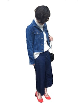 「ゆるニット」｜「アイテム（デニムジャケット）」を使った、こばやしきえさん（レディース・168cm）の春コーディネート