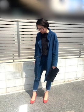 「ロングジャケット」｜「アイテム（デニムジャケット）」を使った、こばやしきえさん（レディース・168cm）の春コーディネート