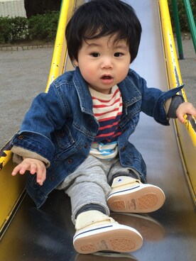 「アイテム（ベビーシューズ/ベビーソックス、ホワイト系）」を使った、Senaさん（キッズ・70cm）の春コーディネート