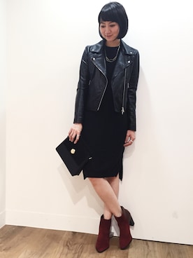 「アイテム（ブーティ、レッド系）」を使った、inhhhan®さん（レディース・165cm）の秋コーディネート