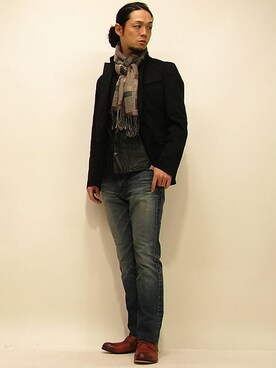 「THREE BLIND MICE（スリーブラインドマイス）のアイテム（ジャケット/アウター）」を使った、セキさん（メンズ・180cm）の冬コーディネート
